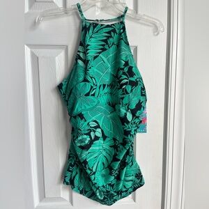 Hapari High Halter Neck Adjustable Strappy Tankini Top Womens Medium Green NWT